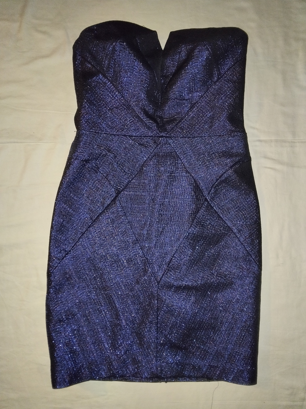 Metaphor Strapless Navy Blue Sheen Bodycon Dress